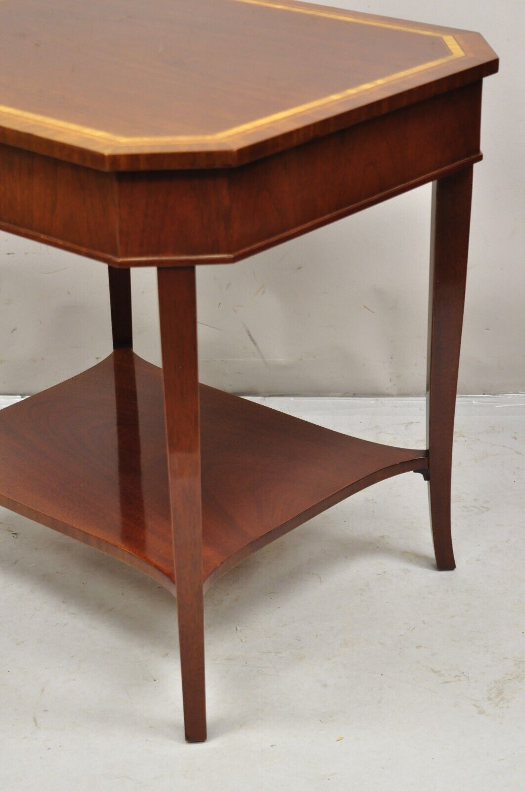 Kindel Preservation Satinwood Inlay Banded Mahogany 2 Tier Side End Table