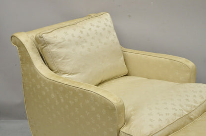 Vintage French Hollywood Regency Cream Painted Faux Bamboo Lounge Chair Ottoman