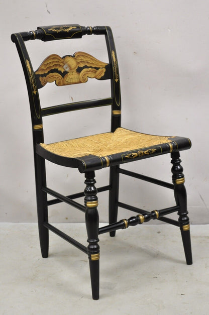 Vintage Hitchcock Black Side Chair with Gold Eagle Rope Cord Seat