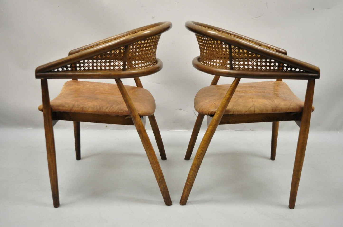 Mid Century Modern Cane James Mont King Cole Style Bentwood Arm Chairs - a Pair