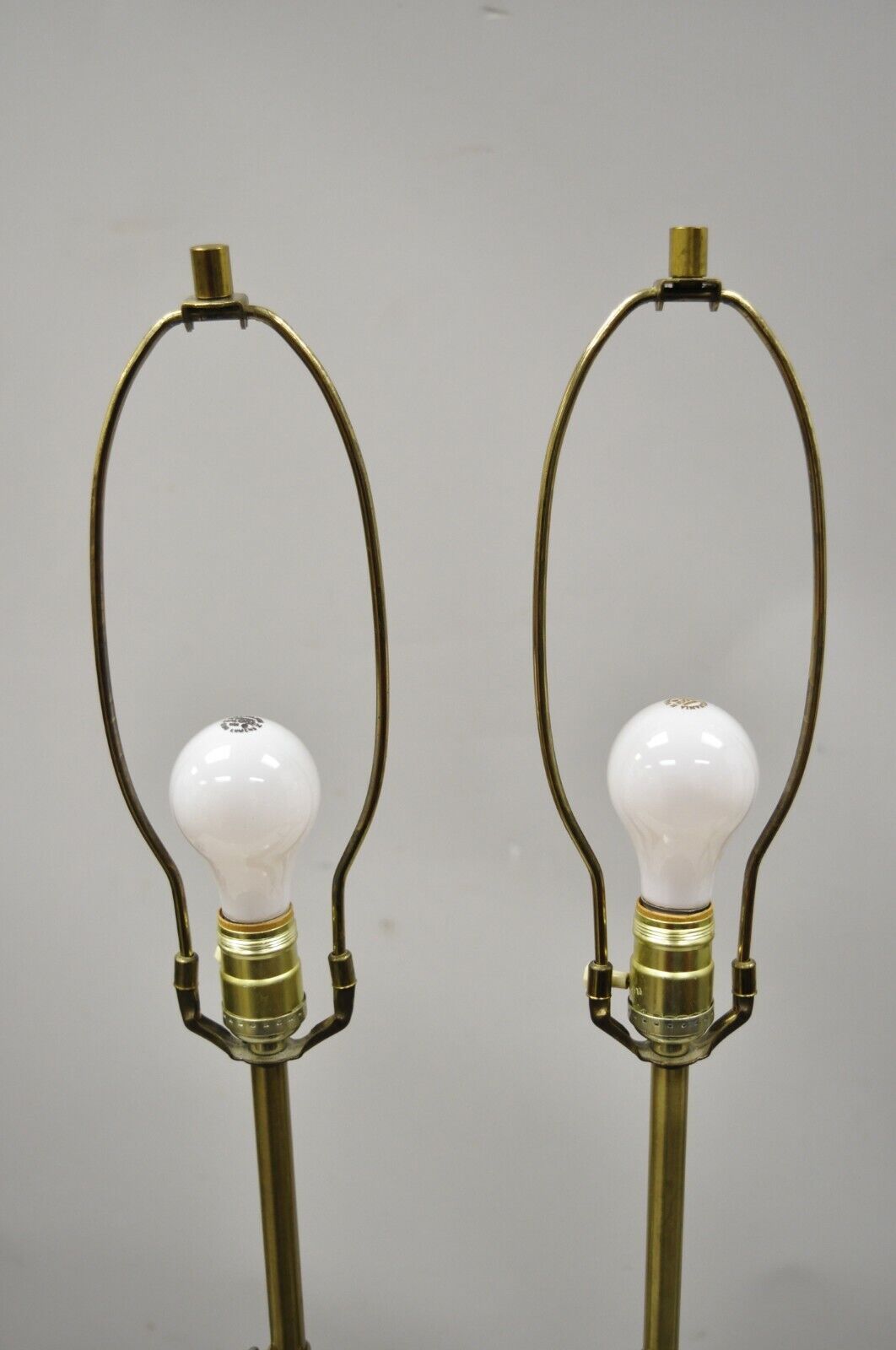 Laurel Mid Century Brutalist Modernist Brass Sculptural Table Lamps - a Pair