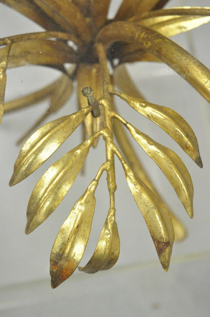 Vintage Gold Gilt Italian Hollywood Regency Palm Leaf Sheaf of Wheat Side Table