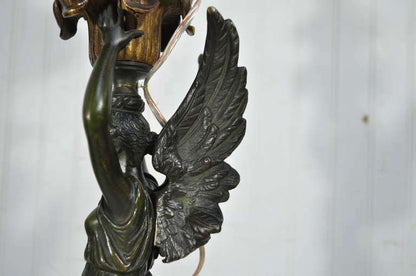 19th C French Gilt Bronze & Marble Neoclassical Style Figural Maiden Table Lamp