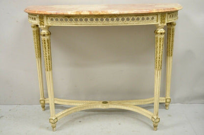 Vintage French Louis XVI Italian Pink Marble Top Demilune Console Hall Table