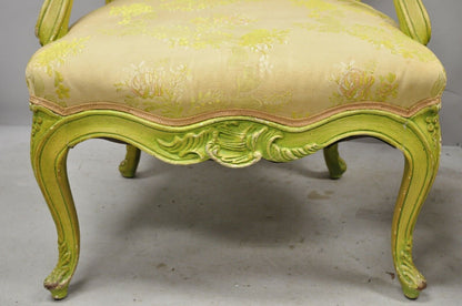 Italian Rococo Hollywood Regency Green Painted Fireside Lounge Arm Chairs - Pair