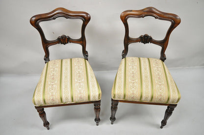 Victorian Art Nouveau Transitional Rosewood Carved Parlor Side Chairs - a Pair