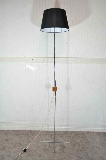 Adjustable Chrome and Walnut Floor Lamp by Hans Eichenberger Mid Century Modern