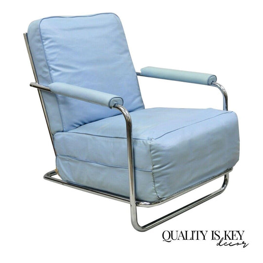 1934 Gilbert Rohde for Troy Sunshade Art Deco Easy Chair Blue Lounge Chair