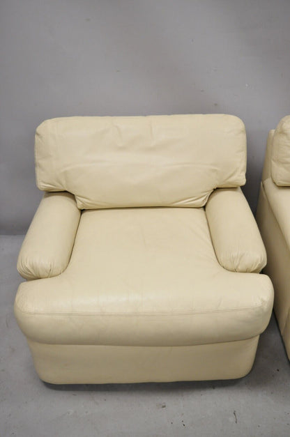 Directional Milo Baughman Swivel Beige Leather Club Lounge Arm Chairs - a Pair