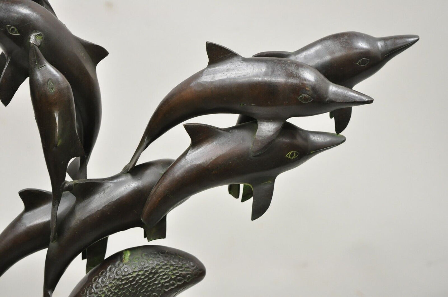 Bronze 26" Nature 13 Dolphins at Play Statue Sculpture Green Verdigris Figure