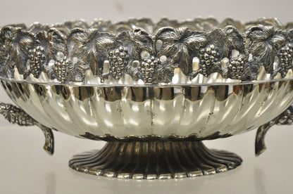 Vintage Victorian Style Grapevine Silver Plated Oval Twin Handle Fruit Bowl