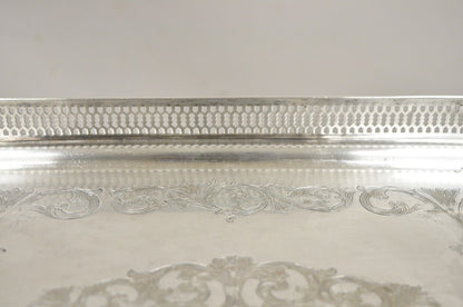 Vintage English Victorian LBS CO Superfine Silver Plated Tray with Gallery