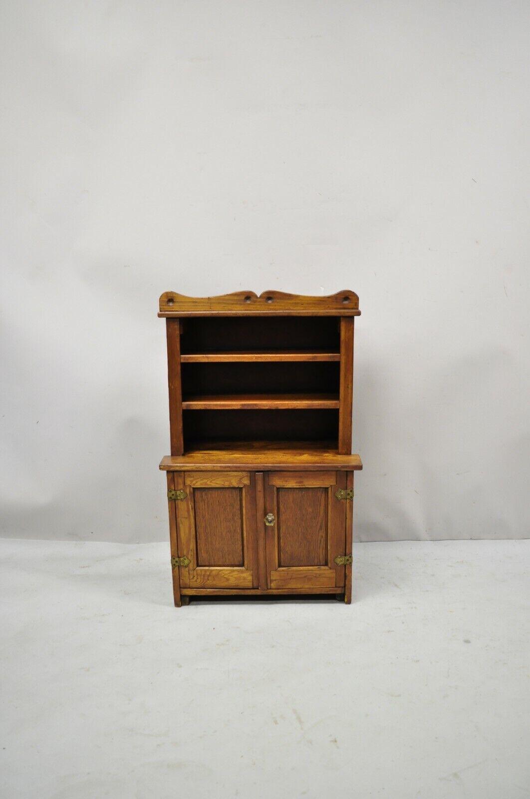 Oak Wood Small Miniature Cupboard Primitive Colonial Kitchen Childs Cabinet