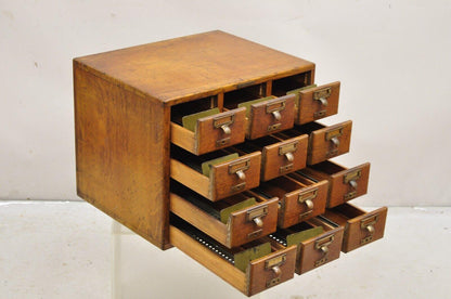 Antique Oak Euro SoleMakers Card Catalog 12 Drawer Apothecary File Cabinet