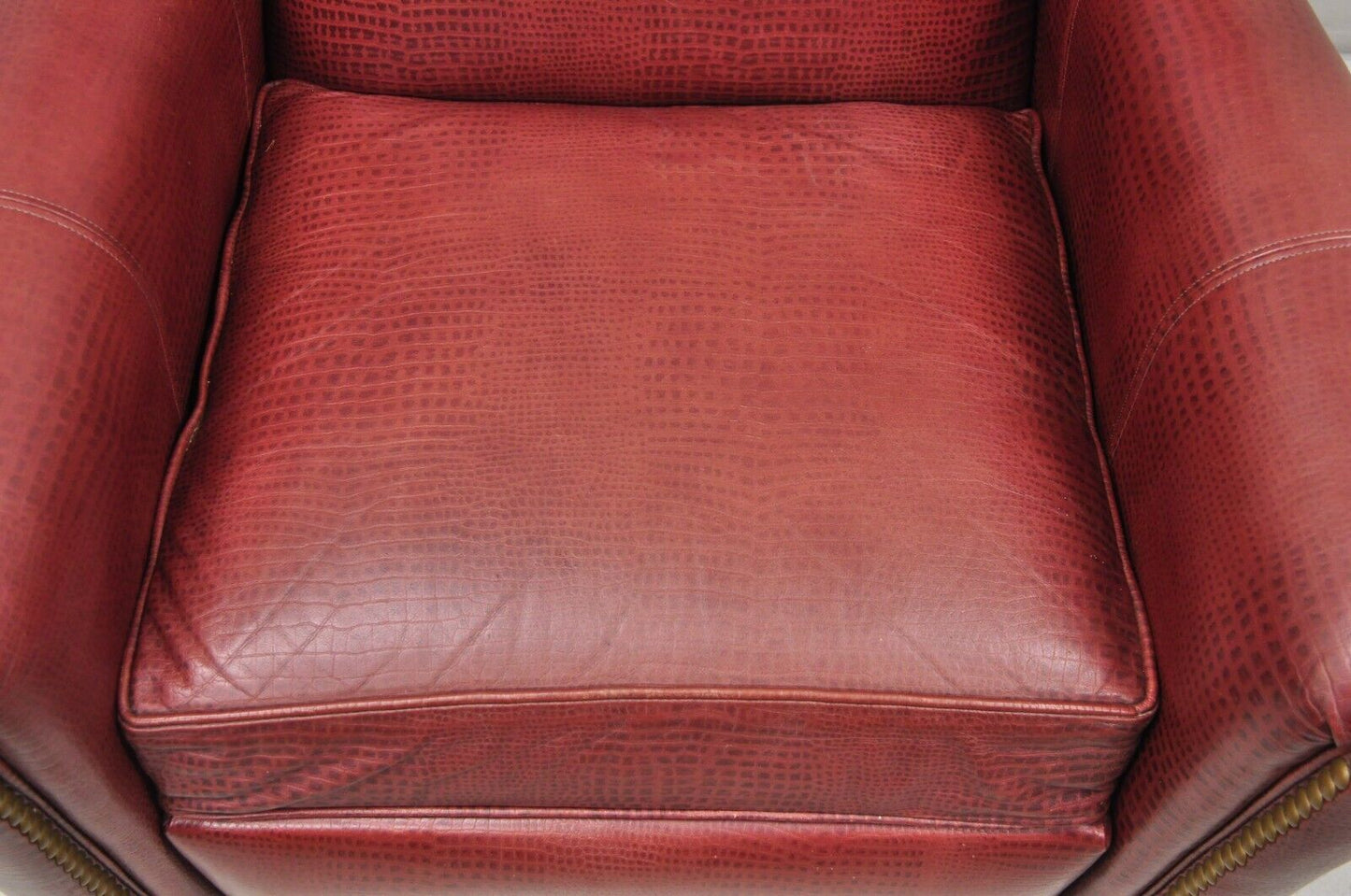 Ethan Allen Burgundy Red Croc Print Leather Upholstered Wingback Recliner Chair