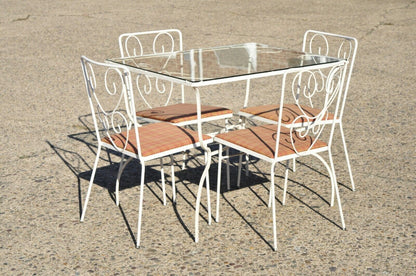 Vintage French Victorian Wrought Iron Flower Garden Patio Dining Set - 5pc Set
