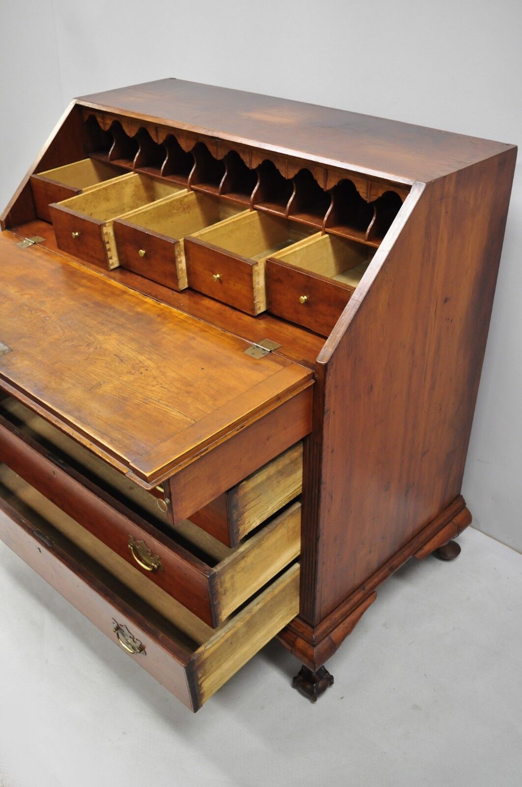 19th Century Mahogany Slant Top Carved Ball & Claw Chippendale Style Desk