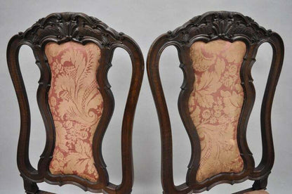 Set of Six Antique Italian Baroque Carved Walnut French Style Dining Chairs