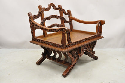 Vintage Chinoiserie Carved Teak Wood Howdah Elephant Saddle Accent Chair