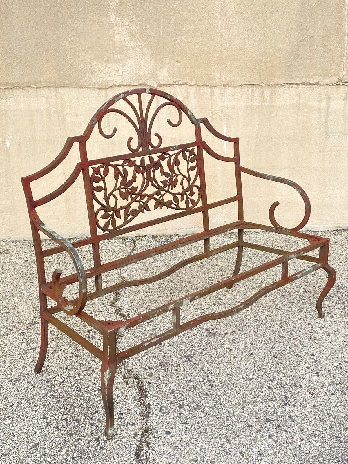 Vintage French Art Nouveau Style Leafy Vine Cast Aluminum Garden Patio Bench