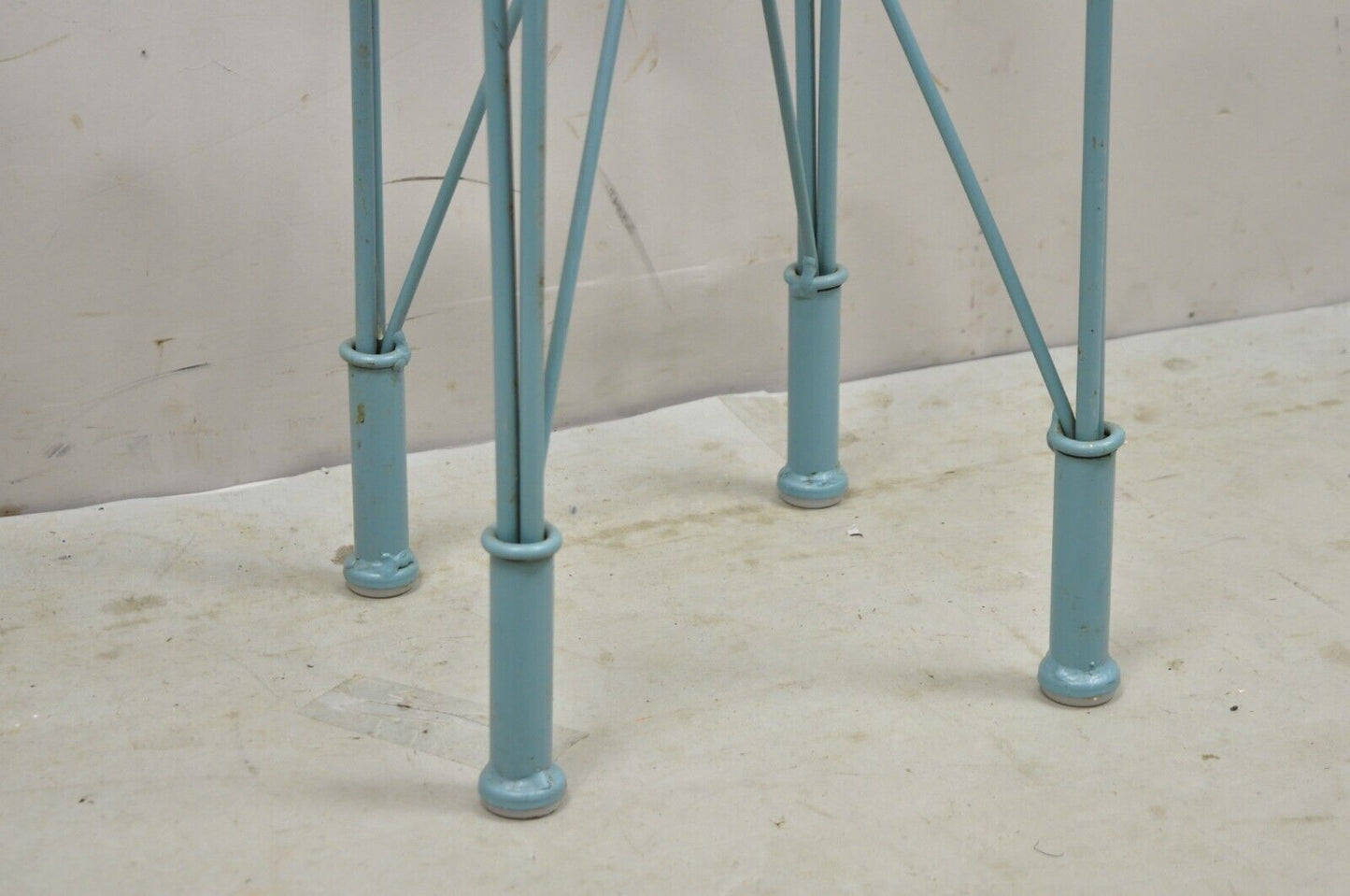 Modern Directoire Style Blue Skyscraper Glass Top Pedestal Stand Side Table