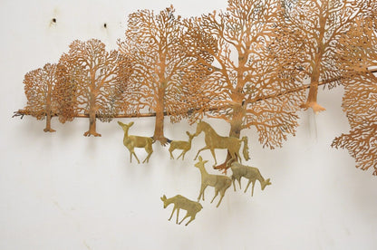 Bijan Mid Century Brutalist Copper Brass Wall Art Sculpture Unicorn Deer Trees