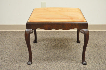 Antique Schmieg & Kotzian Mahogany Wood Queen Anne Square Stool Bench Ottoman