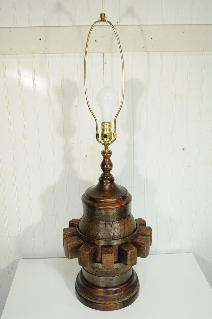 Vintage Ethan Allen Pine Cogwheel Nautical Rope Table Reading Lamp