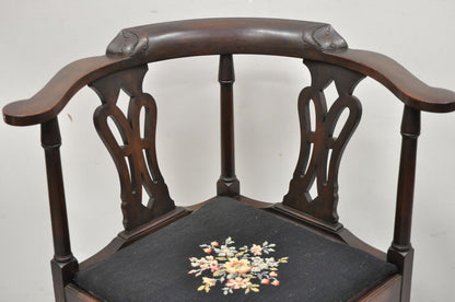 Antique English Chippendale Georgian Style Mahogany Ball and Claw Corner Chair