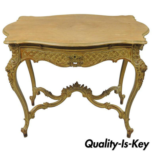 French Rococo Louis XV Distress Paint Dressing Table Vanity Ladies Writing Desk