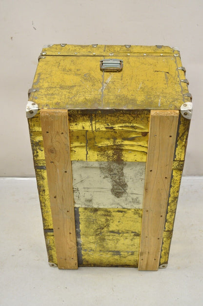 Antique Victorian Brass Clad Wooden Band Train Trunk Storage Treasure Chest