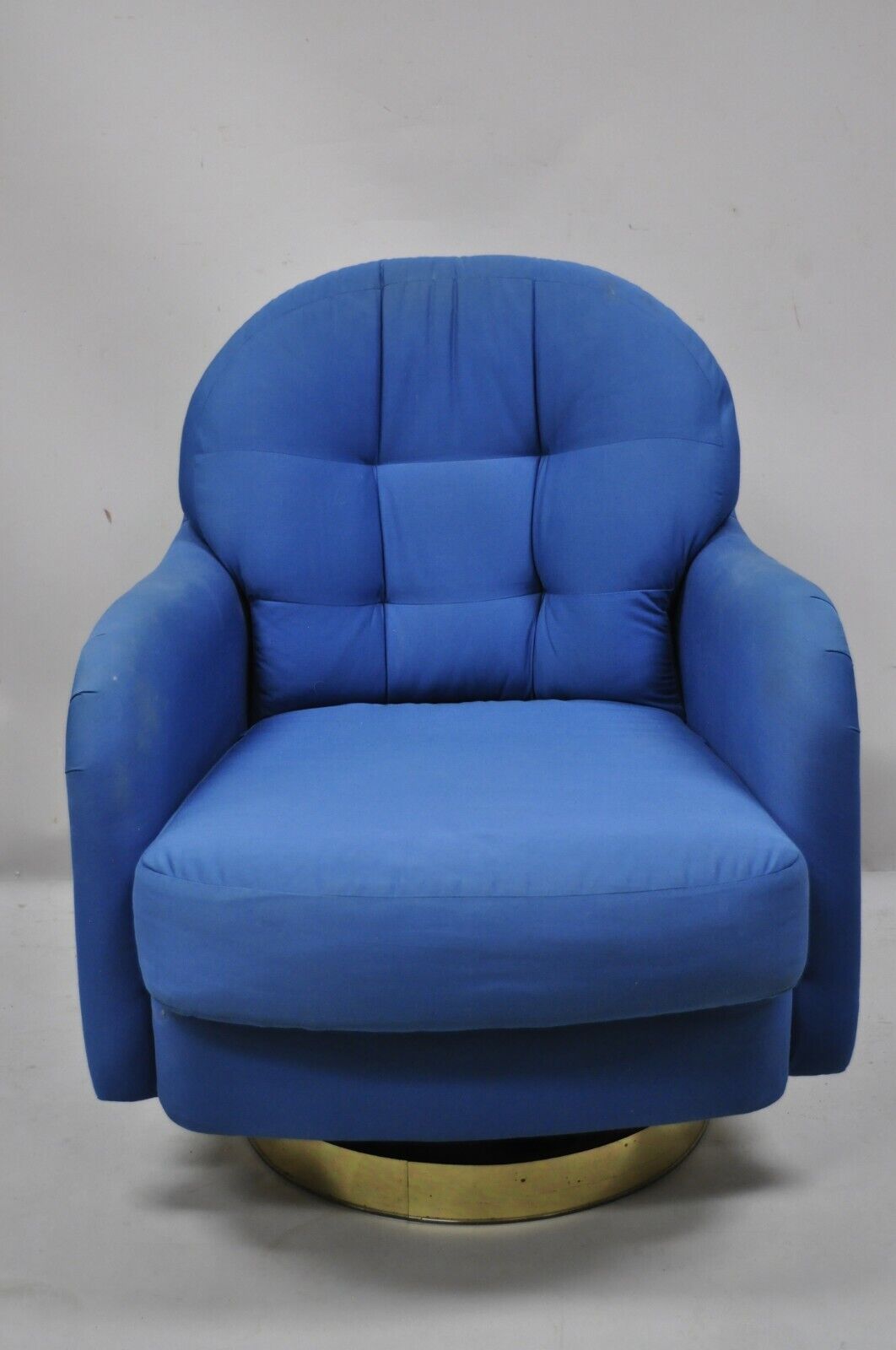 Milo Baughman for Thayer Coggin Swivel Tilt Blue Upholstered Club Lounge Chair