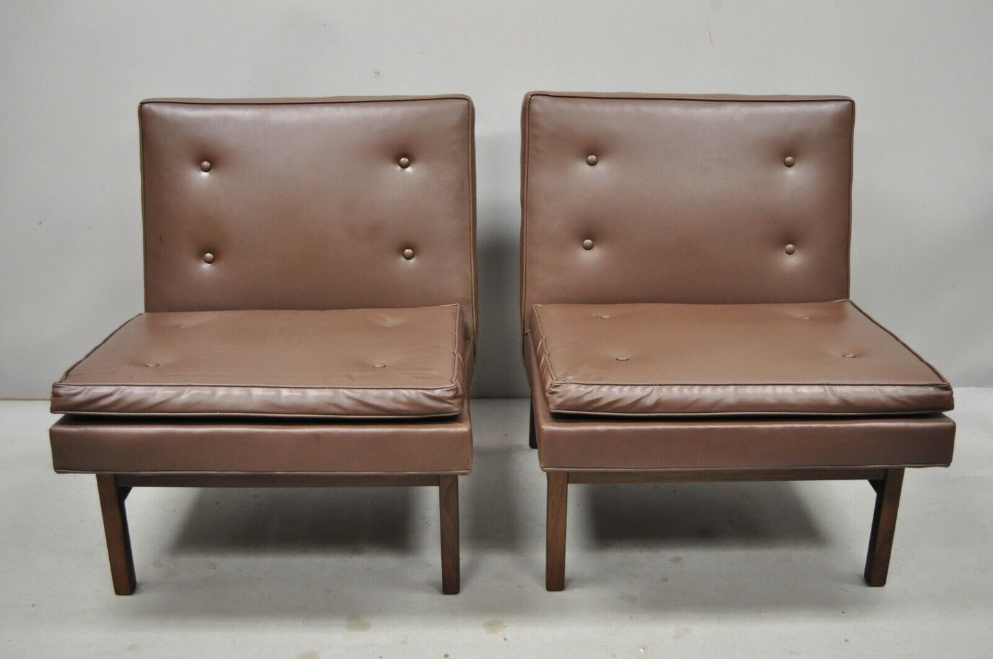 Pair Milo Baughman for Thayer Coggin Teak & Vinyl Slipper Lounge Chairs