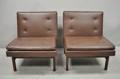 Pair Milo Baughman for Thayer Coggin Teak & Vinyl Slipper Lounge Chairs