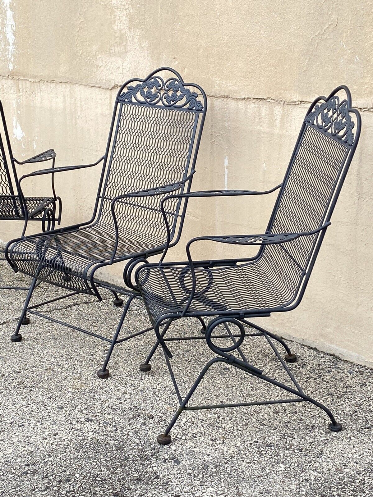 Vintage Wrought Iron Rose and Vine Pattern Garden Patio Chairs - 7 Pc Set