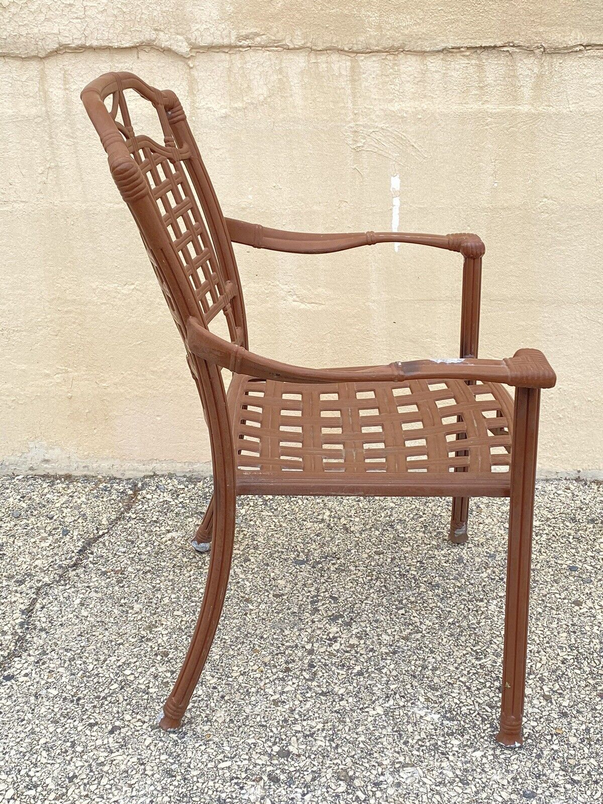 Cast Aluminum Basket Weave Lattice Rattan Patio Outdoor Pool Arm Chair