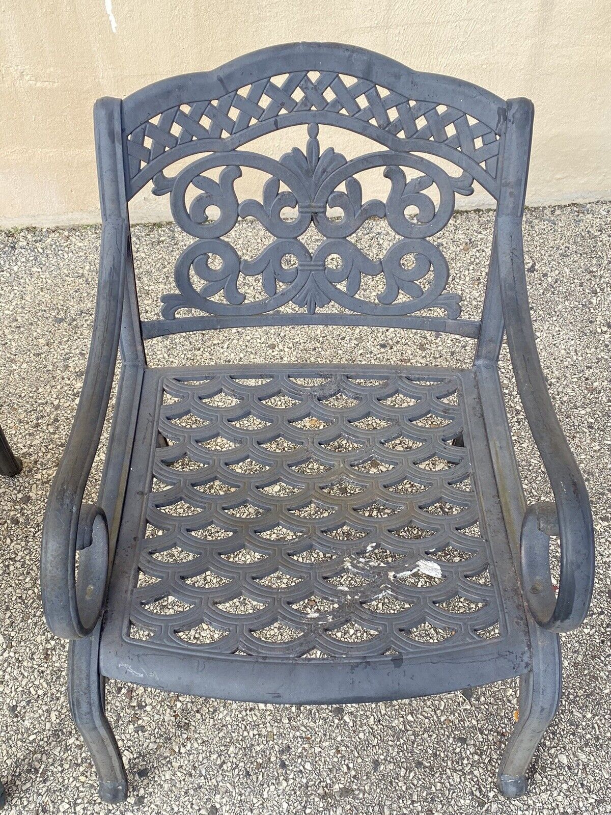 Cast Aluminum Mediterranean Tuscan Scrolling Garden Patio Club Chairs - a Pair