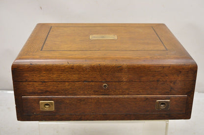 Antique Edwardian Oak Wood Large Silverware Flatware Chest with Drawer