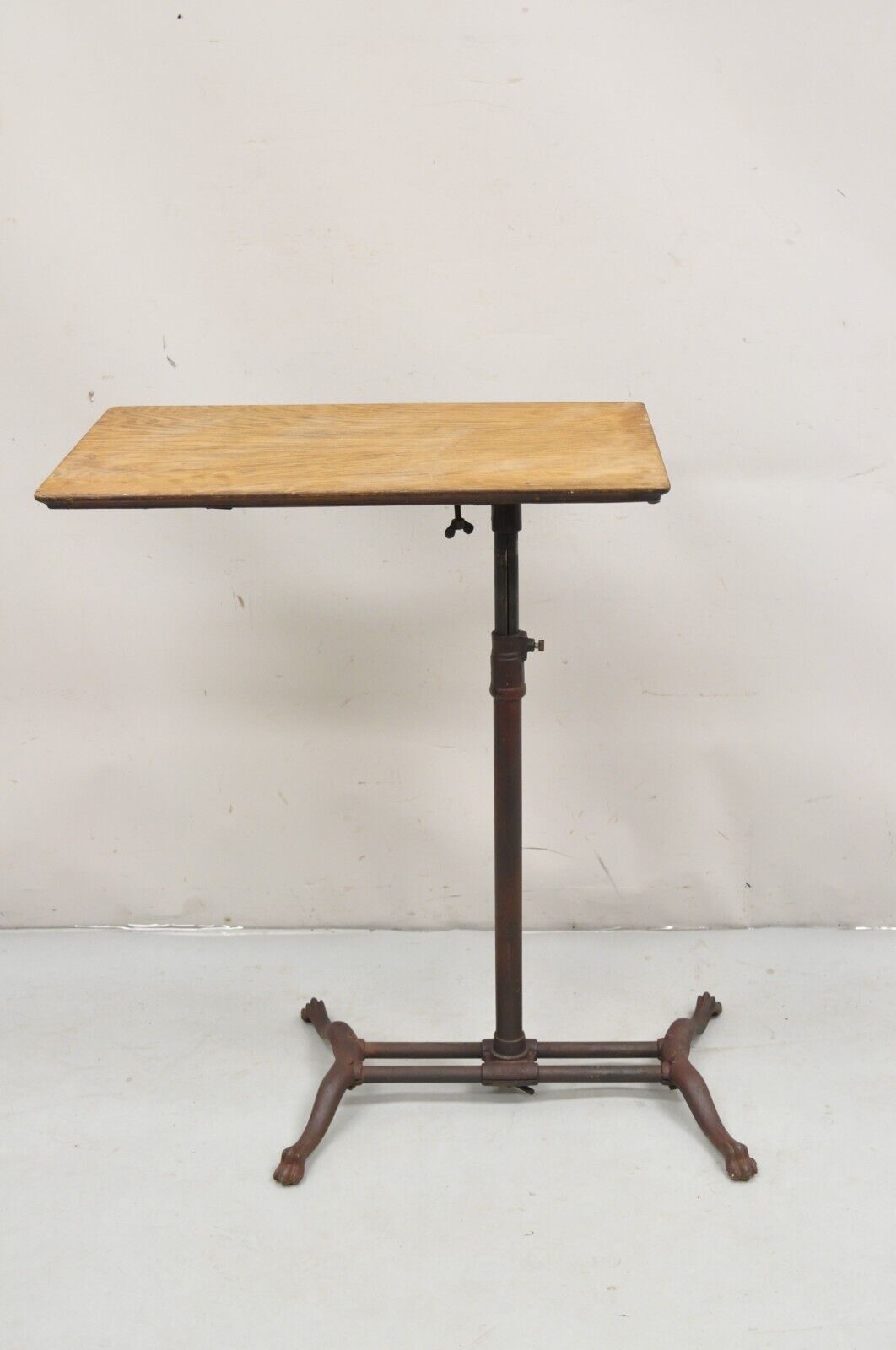 Antique Victorian Cast Iron Adjustable Small Surgical Drafting Table w/ Oak Top