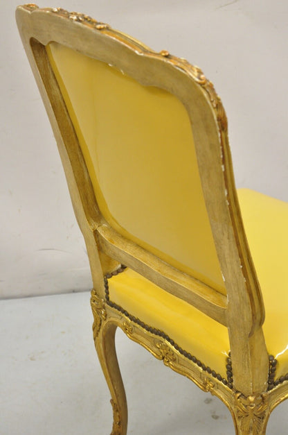 Vintage French Louis XV Style Parcel Gilt Carved Dining Side Chairs - Set of 10
