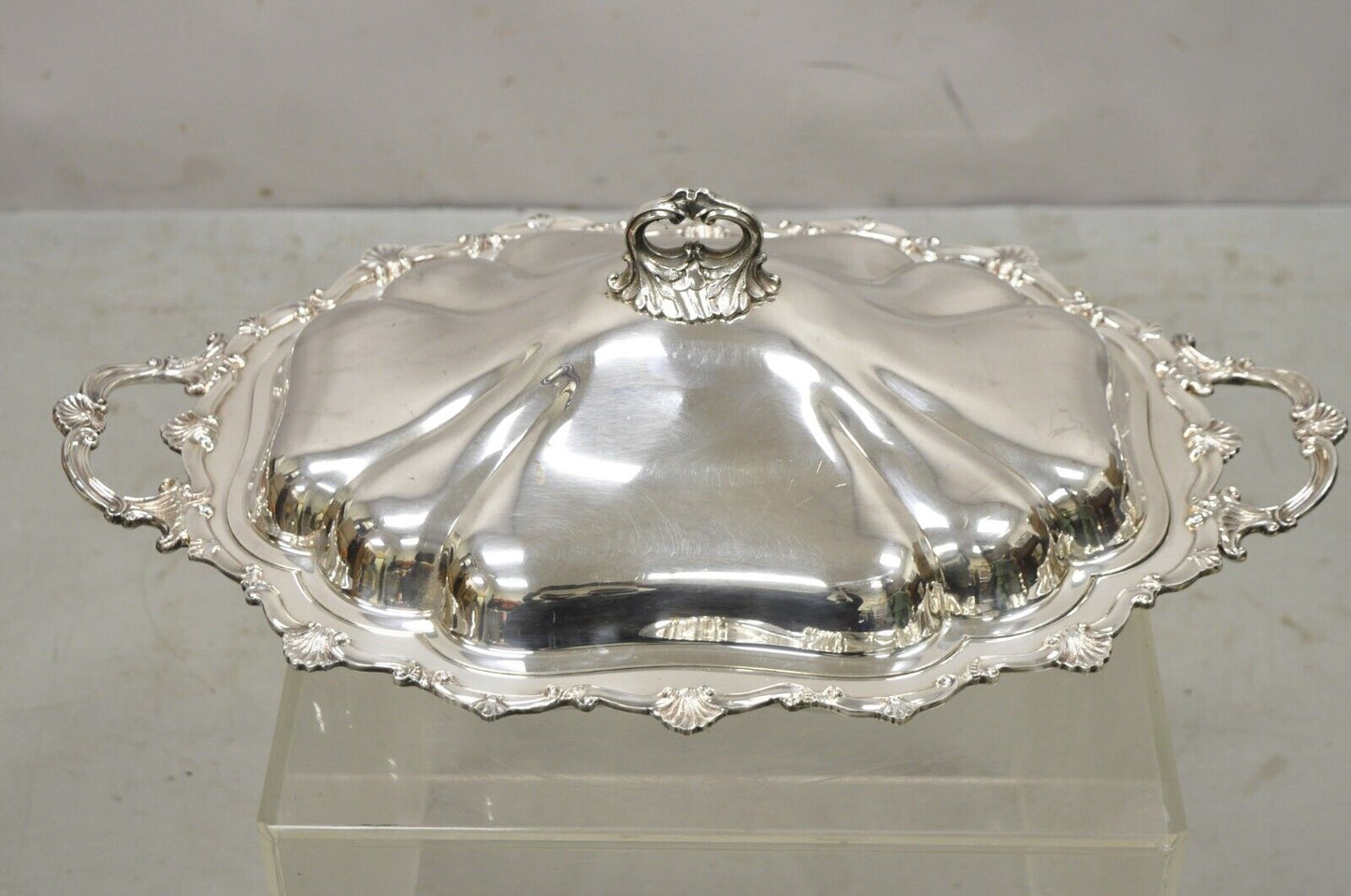 Antique English Victorian Silver Plate Lidded Serving Tureen Platter Dish