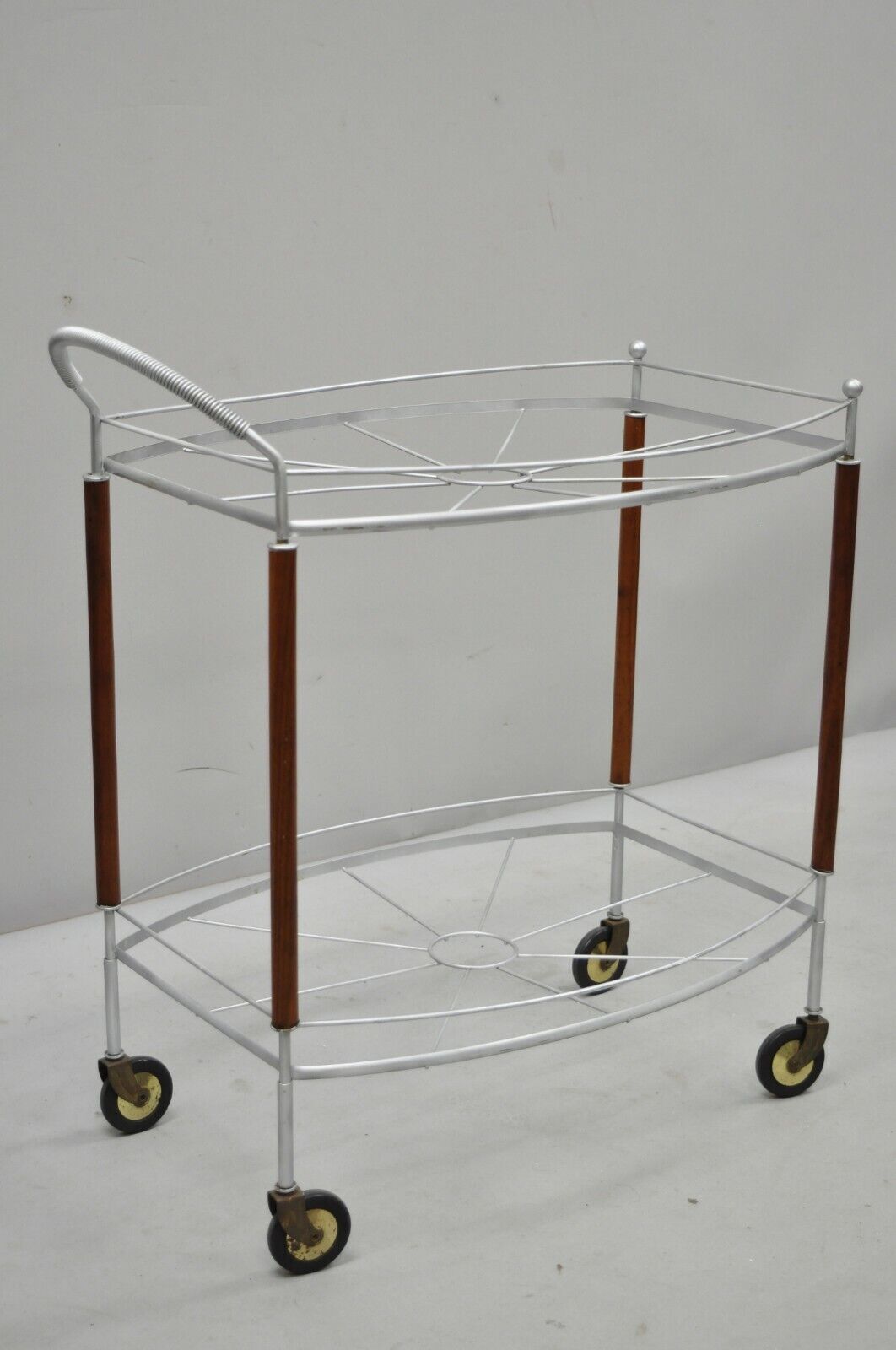 Vintage Mid Century Modern Atomic Era Metal Rolling Bar Tea Cart Server