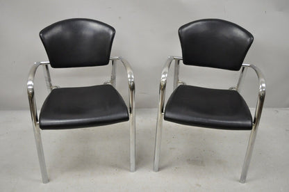 Vintage Italian Mid Century Modern Chrome Sleek Sculptural Arm Chairs - a Pair