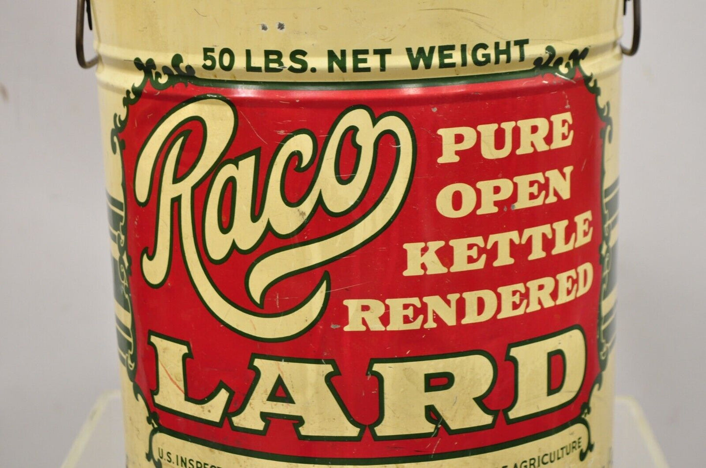 Antique Raco 25 lbs. Advertising Lard Tin Can Reading PA Twin Handles