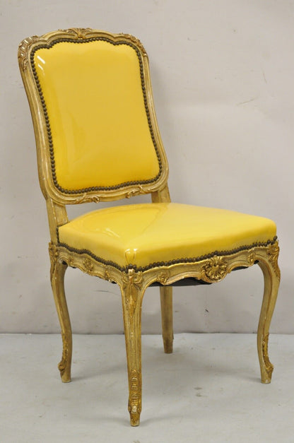 Vintage French Louis XV Style Parcel Gilt Carved Dining Side Chairs - Set of 10