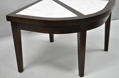 Vintage Mid Century Modern Mahogany & Marble Top Slice Corner Side Table