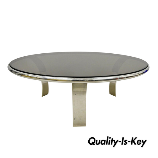 Gardner Leaver for Steelcase Chrome Steel Round Smoked Glass Coffee Table