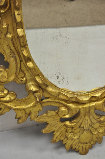 Vintage Italian Carved Wood Gold Gilt French Rococo Style Wall Mirror