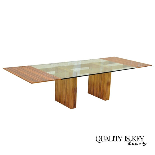 Kagan Lacquered Rosewood and Brass Cantilever Glass Top Extension Dining Table