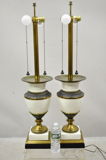 Stiffel Italian Regency Large Porcelain Urn Brass Finish Tall Table Lamps - Pair